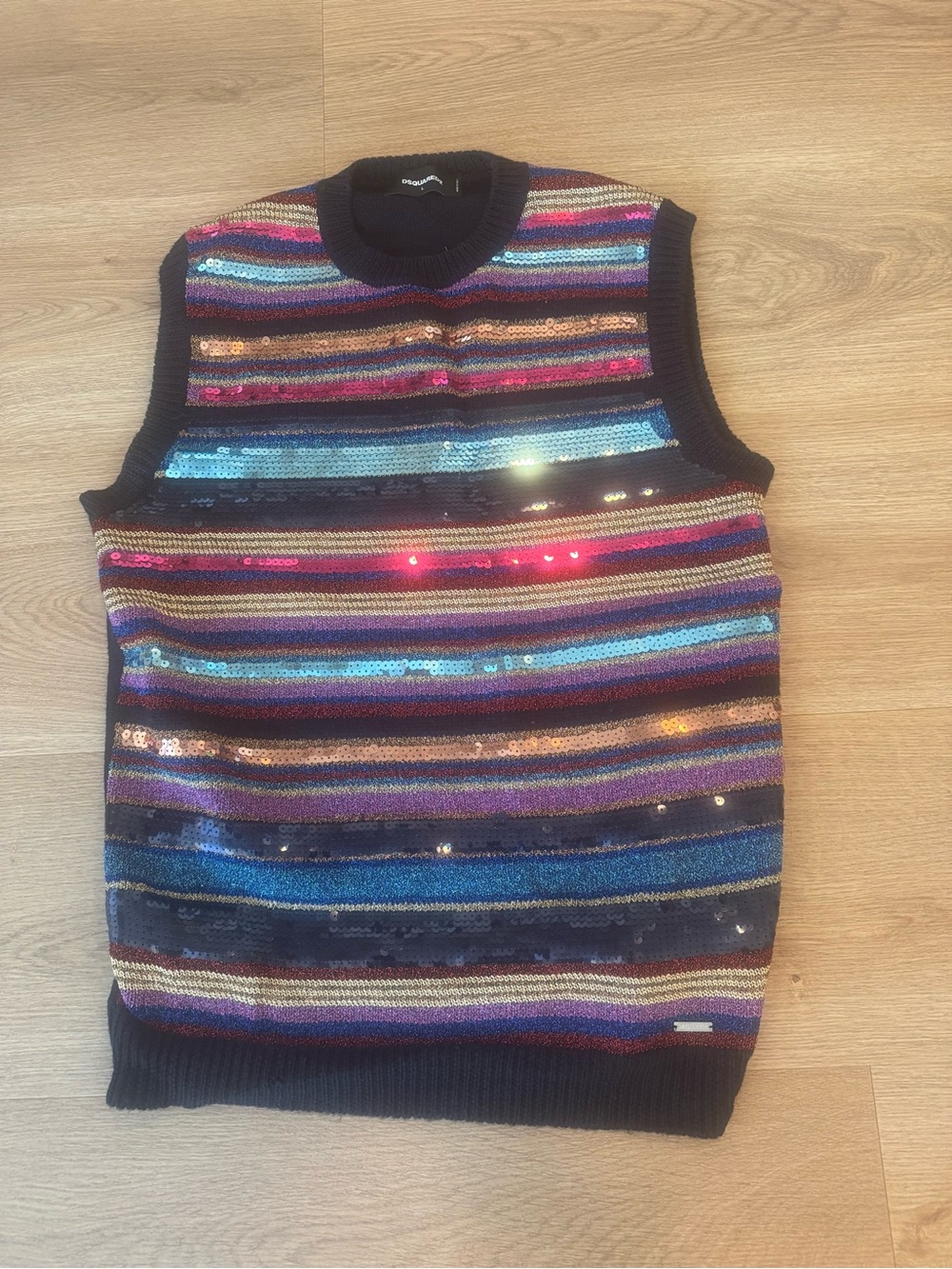 DSQUARED2 Multicolor Striped Sequin Crewneck Vest
